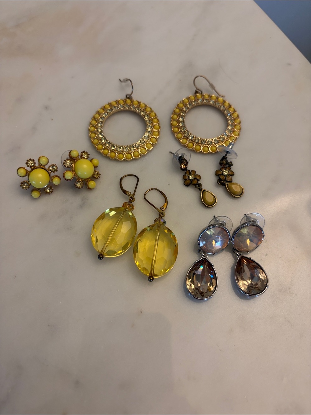 Sunny Yellow Jewelry Lot - Mixed Statement Dangle Hoop & Stud Earrings